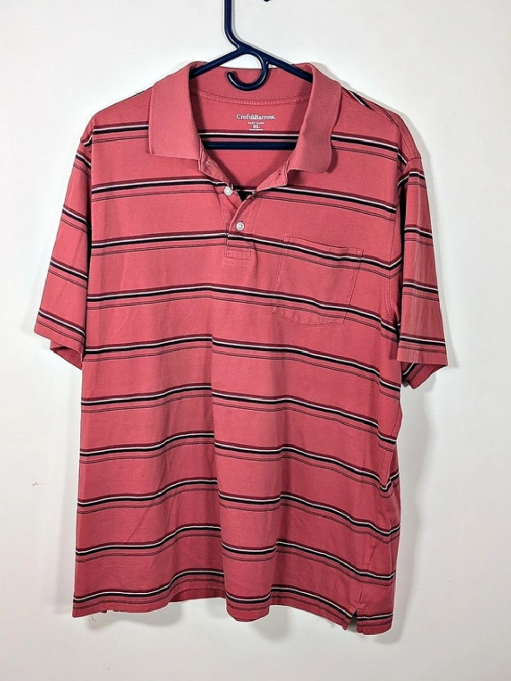 Croft&Barrow Striped Polo in Salmon Red & Black XL